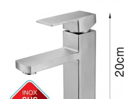 NO80014 - Vòi lavabo nóng lạnh inox 304 mờ thân vuông size 20cm
