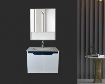 NV5260 - Bộ tủ lavabo phòng tắm PVC sơn 2K trắng kết hợp line xanh đen size 475 x 600mm, tủ gương 1 cánh 550 x 650mm